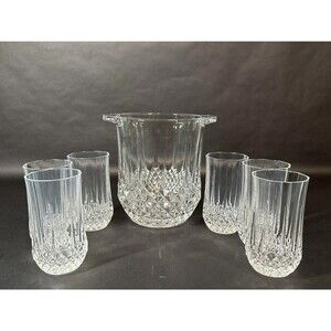 Cristal d'arques Longchamp J.G. Durand Crystal Champagne Bucket France w/Glasses